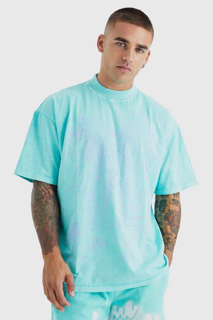 Men's Oversized City Line Box Graphic T-Shirt - Blue - S, Blue
