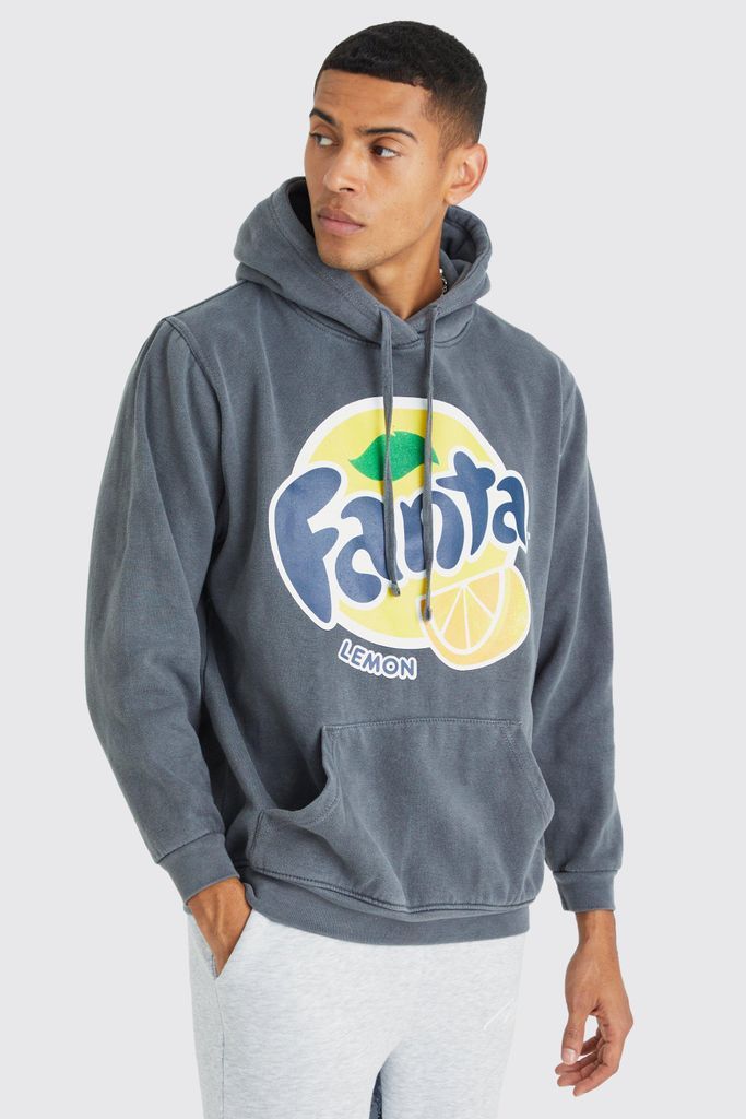 Men's Oversized Fanta Lemon Wash License Hoodie - Grey - S, Grey