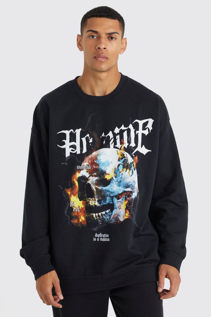 Men's Oversized Skull Graphic Sweatshirt - Black - S, Black
