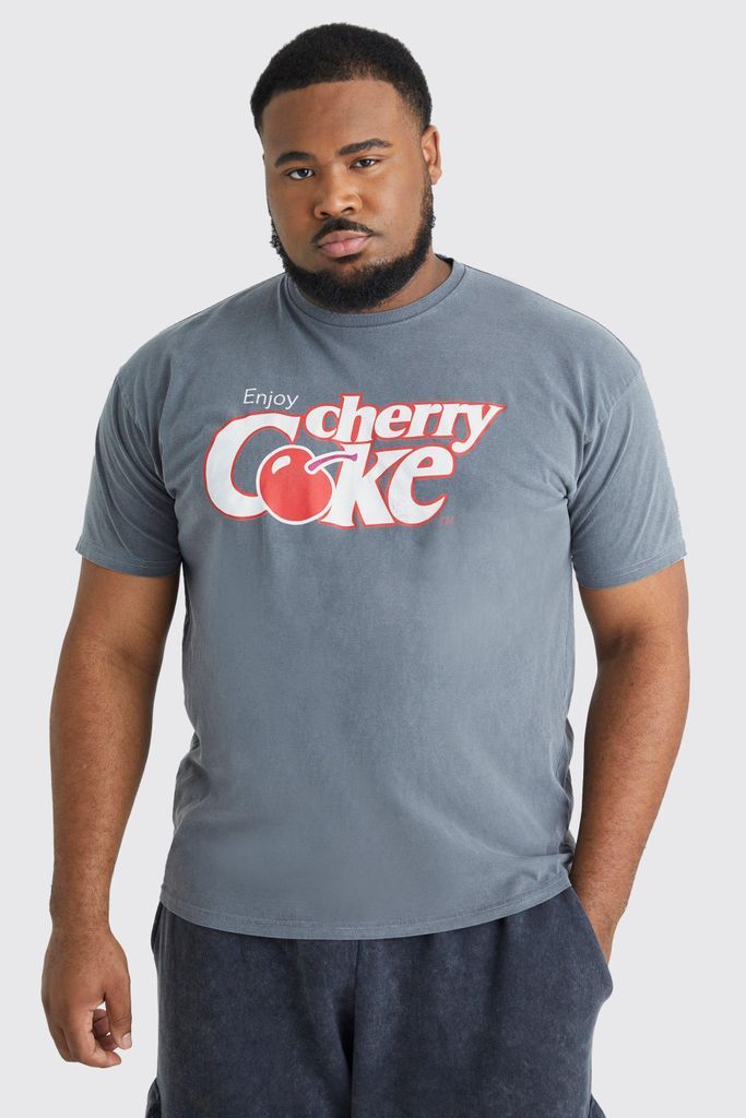 Men's Plus Cherry Coke Wash License T-Shirt - Grey - Xxxl, Grey