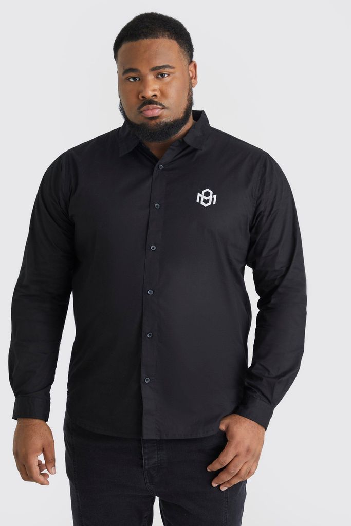 Men's Plus Poplin Mini Chest Embroidery Shirt - Black - Xxxl, Black