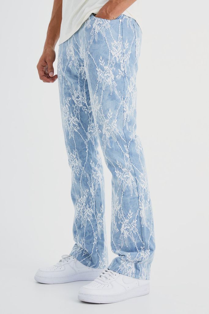 Men's Slim Rigid Flare Lace Overlay Jeans - Blue - 28R, Blue