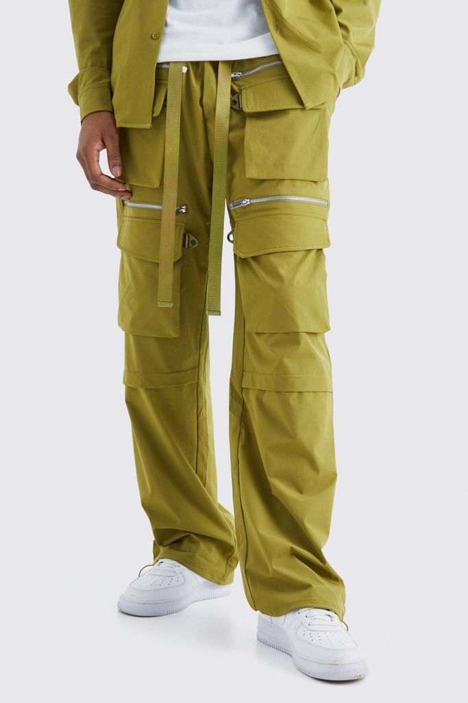 Men's Tall Elasticated Waist Technical 3D Pocket Cargo Trouser - Green - S, Green