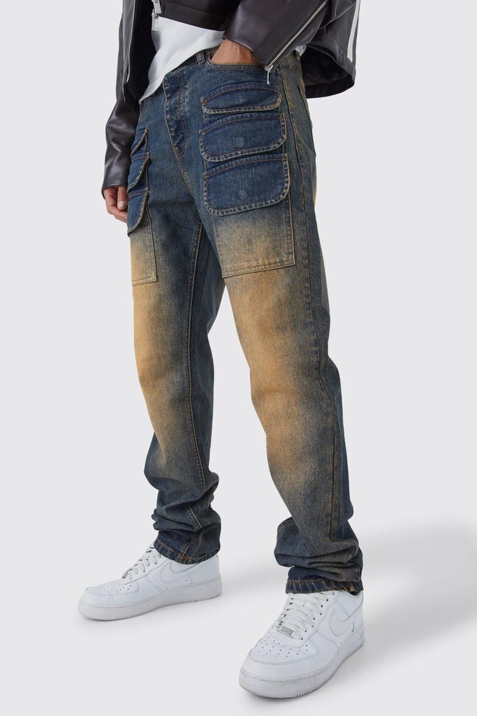 Men's Tall Straight Rigid Ripped Tinted Cargo Jean - Grey - 30, Grey