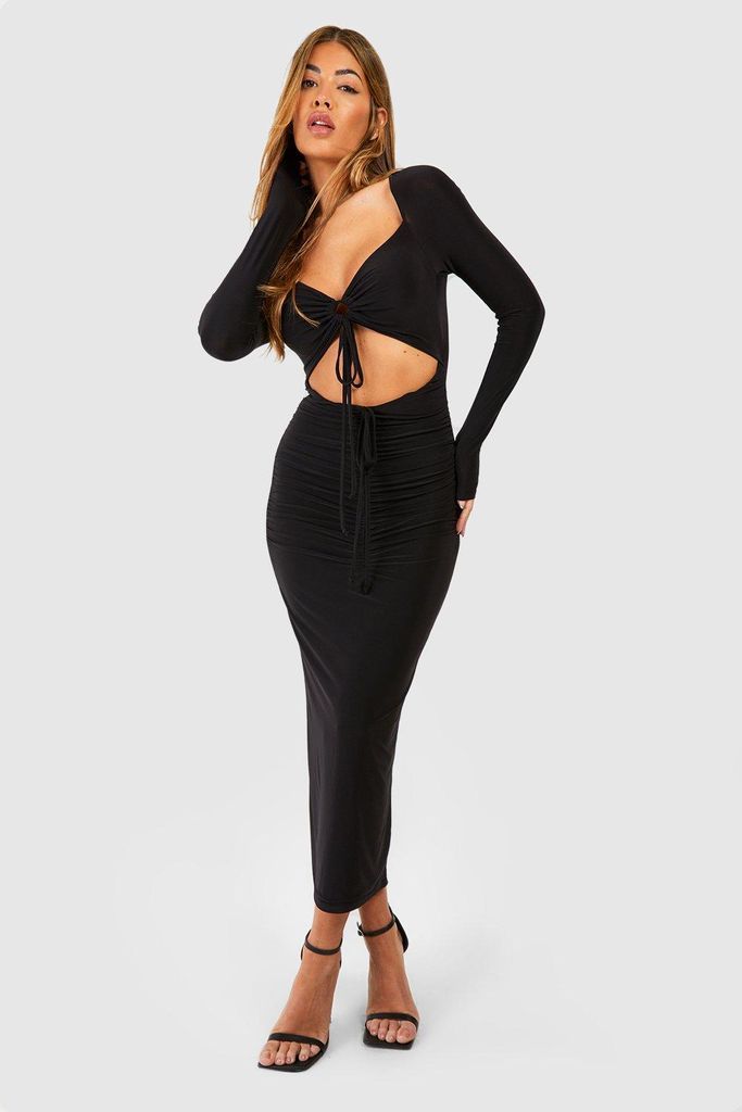 Womens Double Slinky Cut Out Midaxi Dress - Black - 8, Black