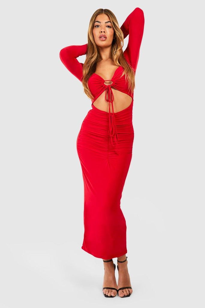 Womens Double Slinky Cut Out Midaxi Dress - Red - 8, Red