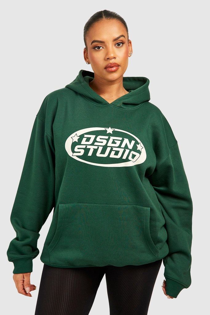 Womens Plus Dsgn Studio Slogan Oversized Hoodie - Green - 16, Green