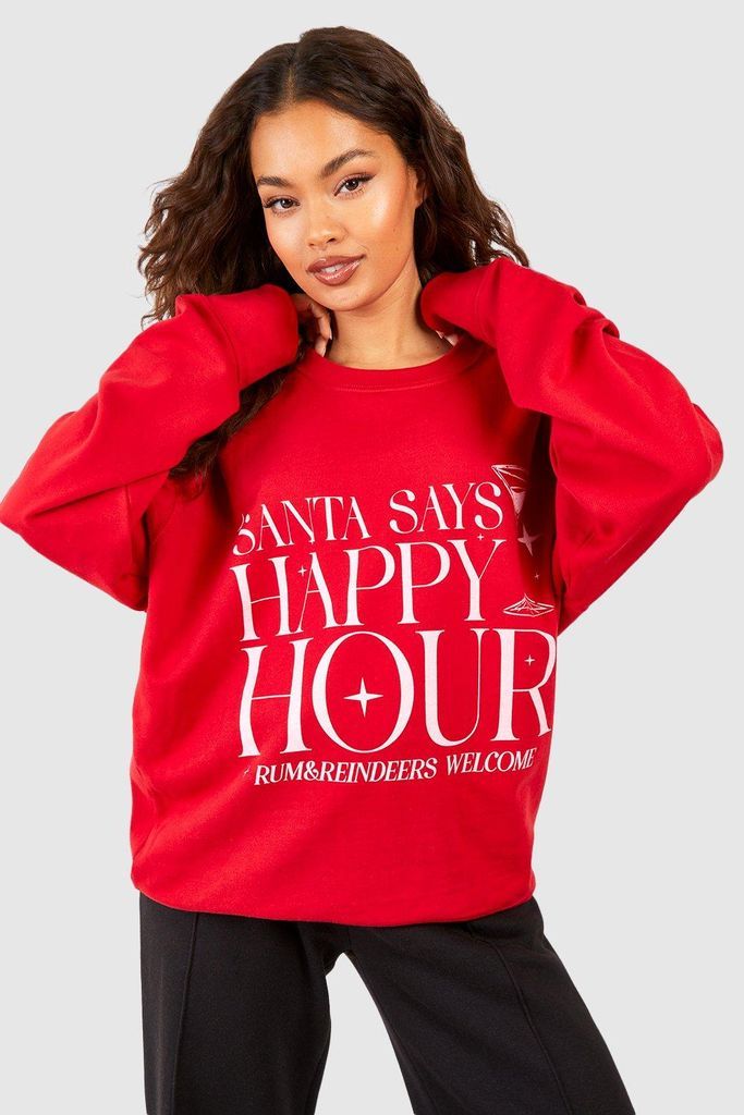 Womens Santa Says Happy Hour Printed Christmas Sweatshirt - Red - S, Red