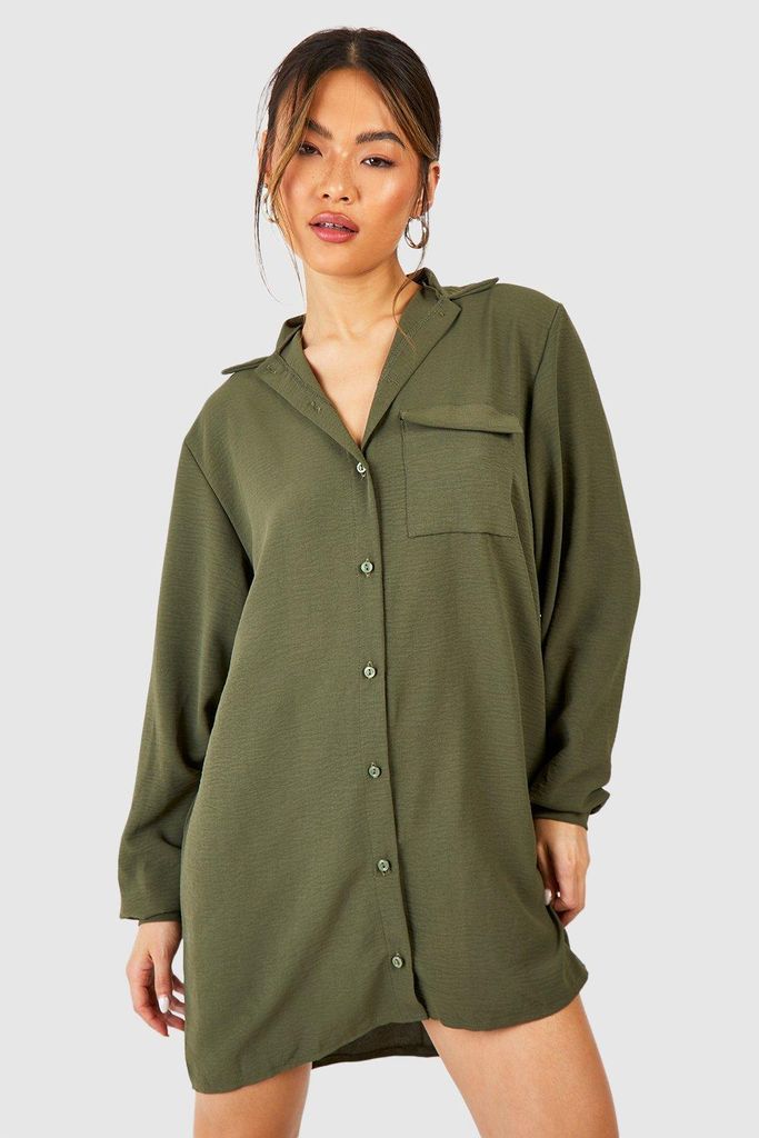 Womens Button Down Mini Shirt Dress - Green - 8, Green