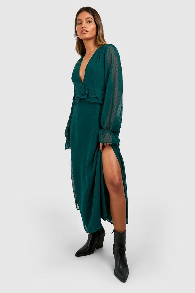 Womens Dobby Frill Midaxi Dress - Green - 8, Green