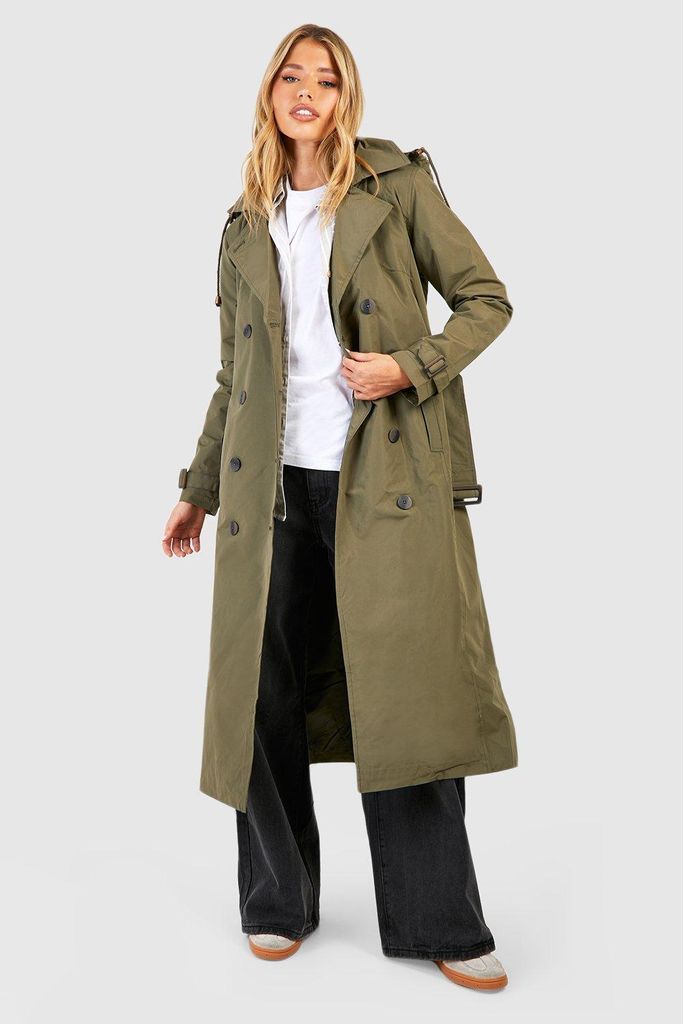 Womens Hooded Trench Coat - Green - 8, Green