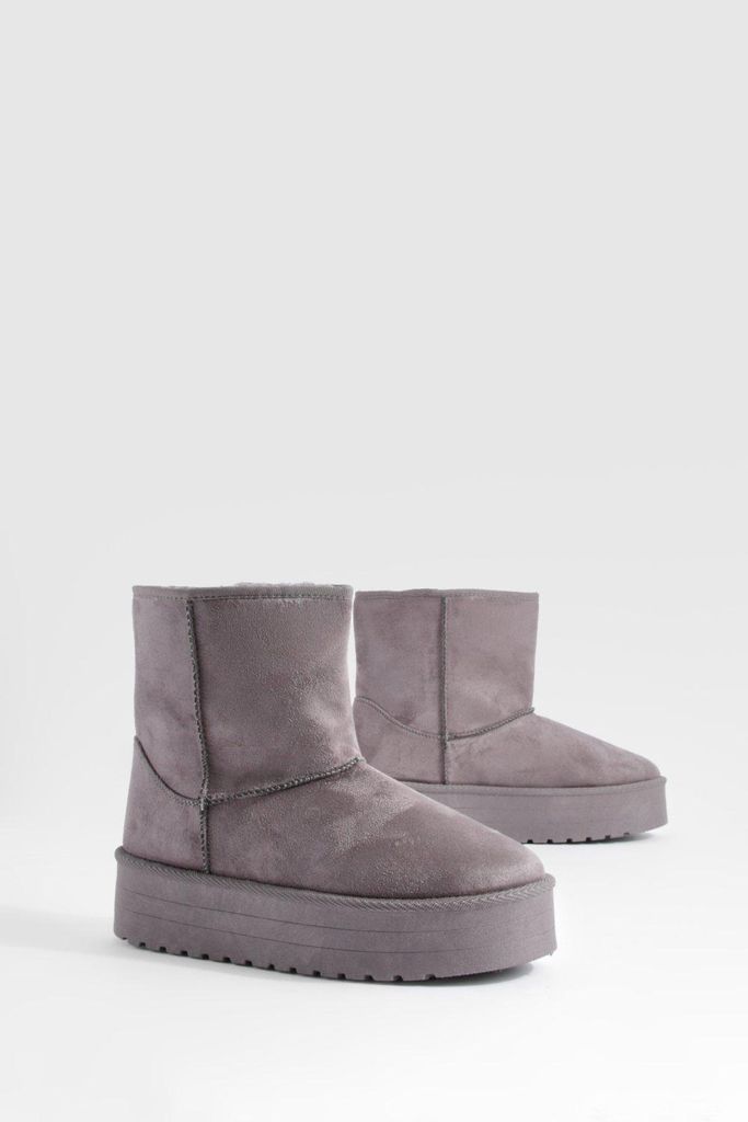 Womens Platform Mini Cosy Boots - Grey - 3, Grey