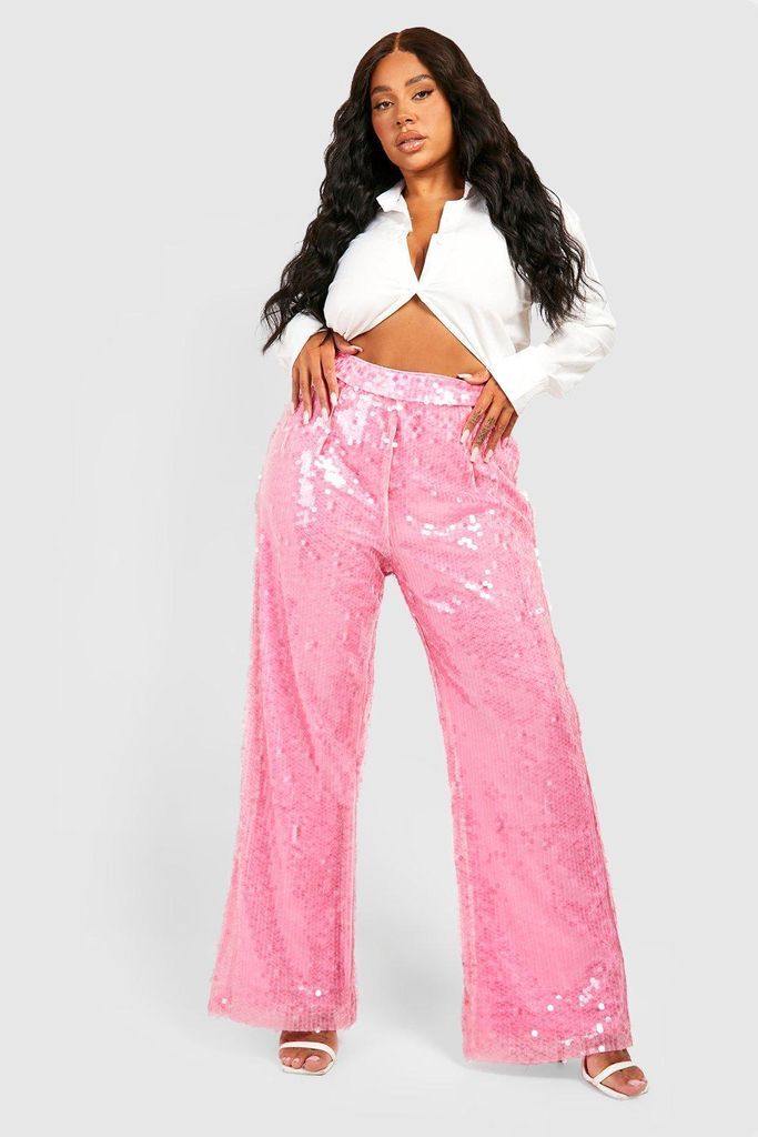 Womens Plus Sequin Tailored Trouser - Pink - 16, Pink