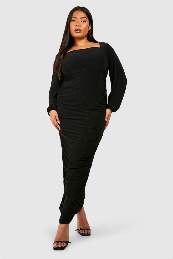 Womens Plus Slinky Ruched Detail Midaxi Dress - Black - 16, Black