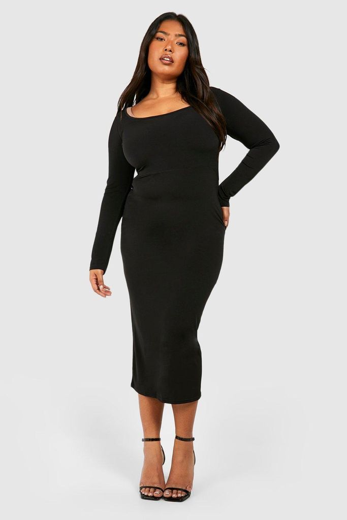 Womens Plus Slinky Scoop Neck Midaxi Dress - Black - 16, Black