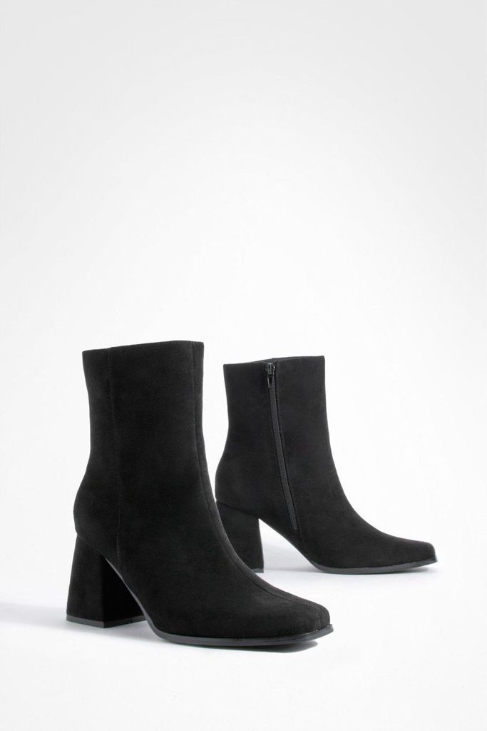 Womens Wide Fit Faux Suede Block Heel Ankle Boots - Black - 3, Black