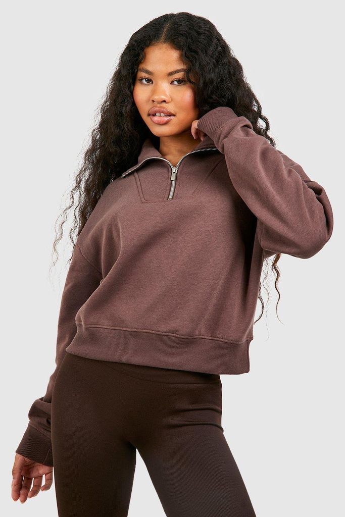 Womens Petite Half Zip Sweatshirt - Brown - S, Brown