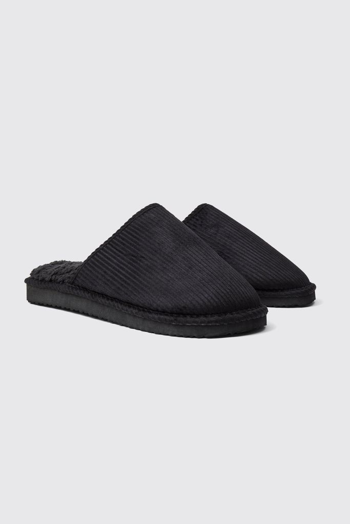 Men's Cord Backless Slippers - Black - S, Black