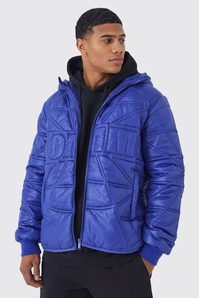 Men's Homme Quilted Puffer With Hood - Blue - S, Blue