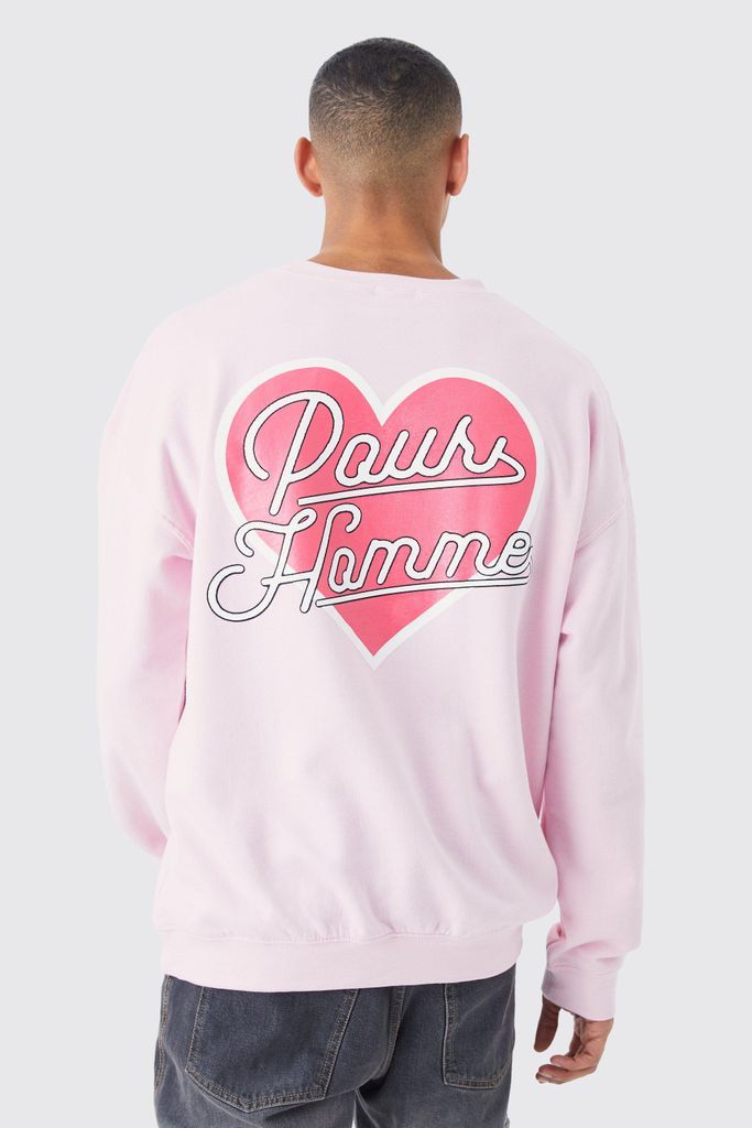 Men's Oversized Heart Graphic Sweatshirt - Pink - S, Pink