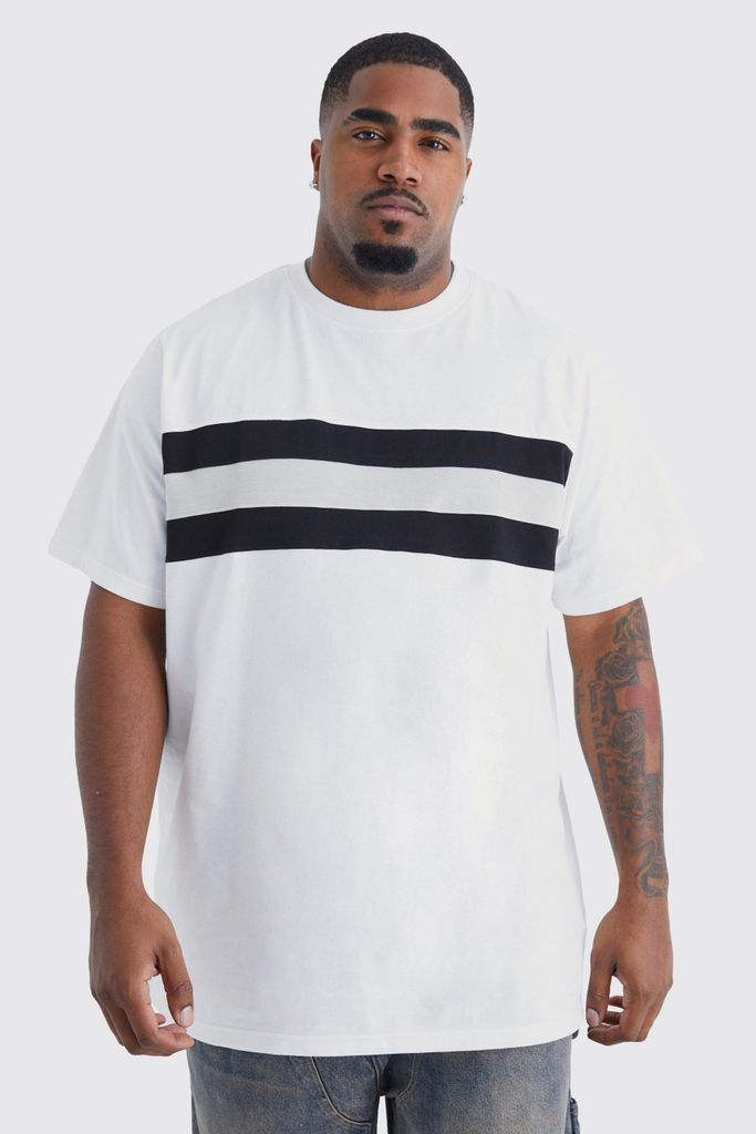 Men's Plus Longline Colour Block Tshirt - White - Xxxl, White
