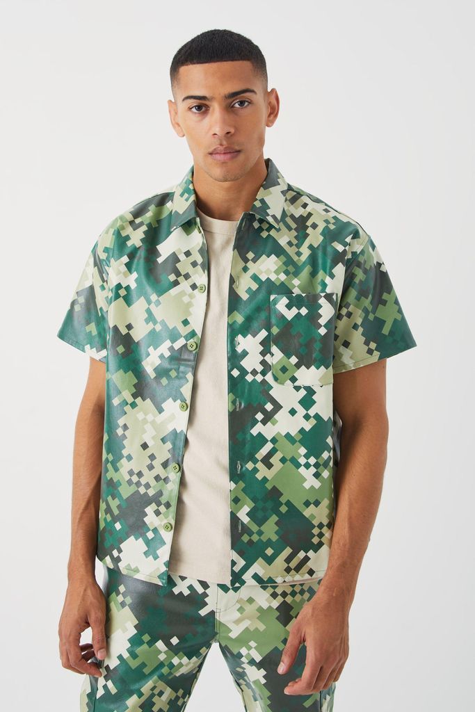 Men's Pu Short Sleeve Boxy Camouflage Shirt - Multi - S, Multi