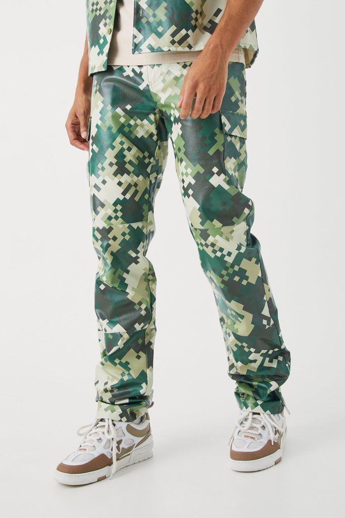 Men's Pu Straight Leg Fixed Waist Stacked Camouflage Cargo Trouser - Multi - S, Multi