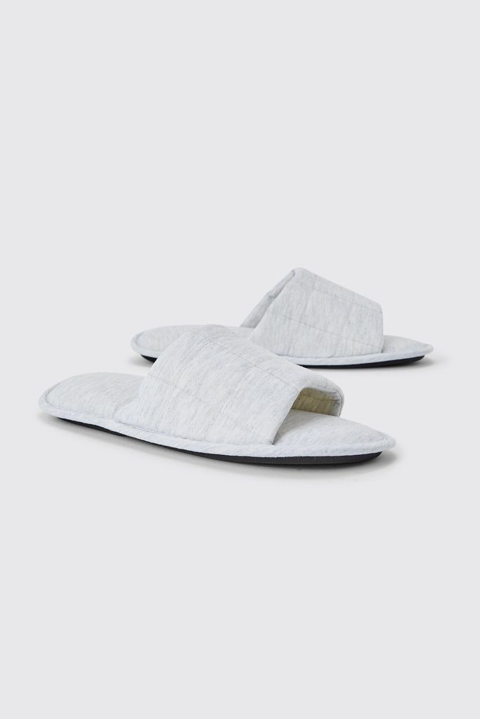 Men's Quilted Slider Slippers - Grey - S, Grey