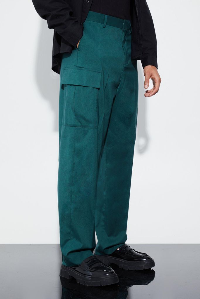 Men's Relaxed Fit Tailored 3D Cargo Trouser - Green - 28, Green