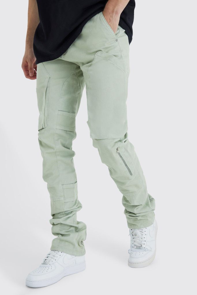 Men's Tall Fixed Waist Skinny Stacked Gusset Strap Cargo Trouser - Green - 30, Green
