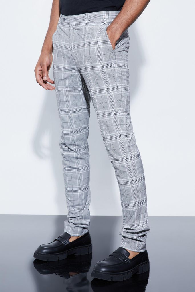 Men's Tall Skinny Fit Black Check Trouser With Pintuck - Grey - 30, Grey