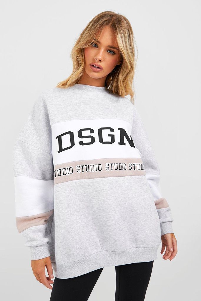 Womens Dsgn Studio Colour Block Printed Sweatshirt - Grey - S, Grey