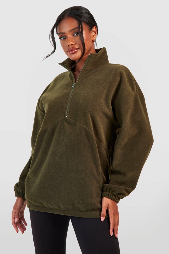 Womens Polar Fleece Half Zip Oversized Sweatshirt - Green - S, Green