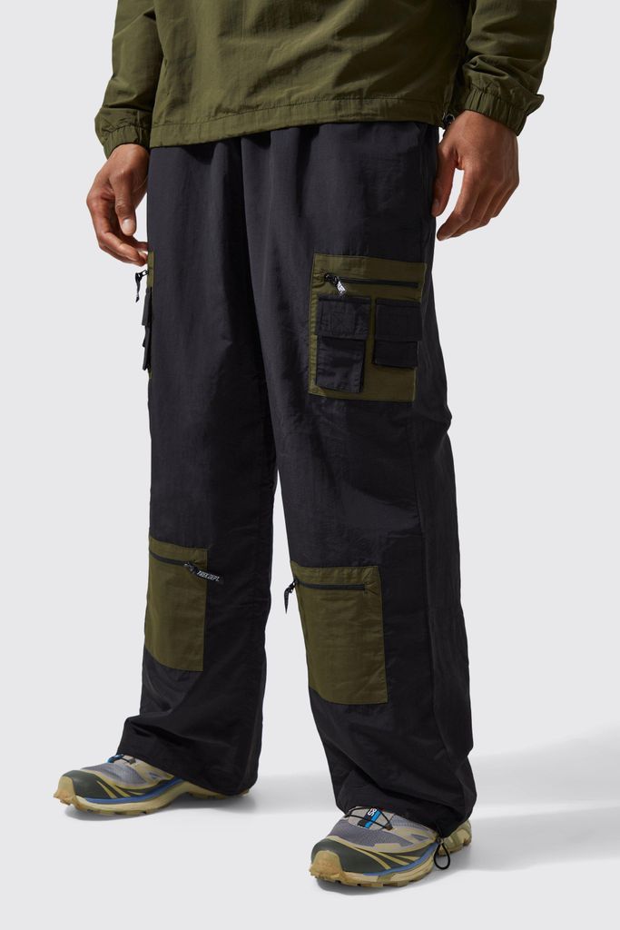 Men's Active Wide Leg Matte Nylon Cargo Trousers - Black - S, Black