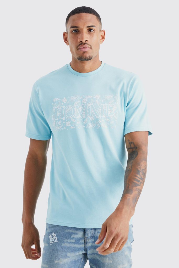 Men's Tall Paisley Interlock Homme Slogan T-Shirt - Blue - S, Blue
