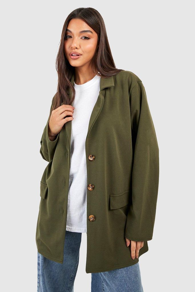 Womens Crepe Relaxed Fit Blazer - Green - 6, Green