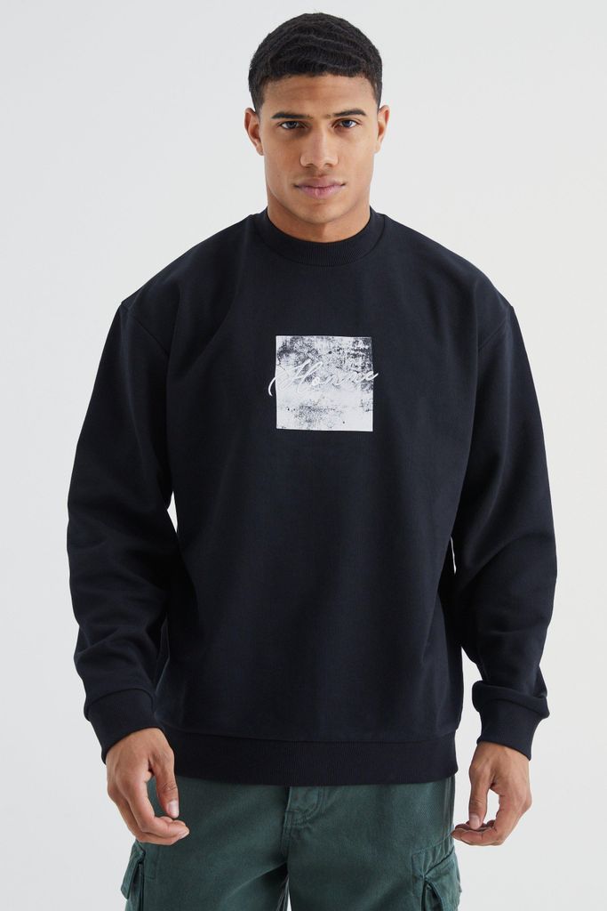 Men's Oversized Heavyweight Homme Embroidered Sweatshirt - Black - S, Black