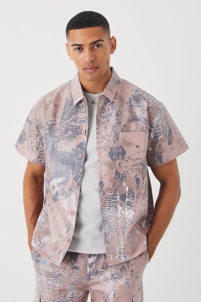 Men's Pu Short Sleeve Boxy Abstract Shirt - Multi - S, Multi