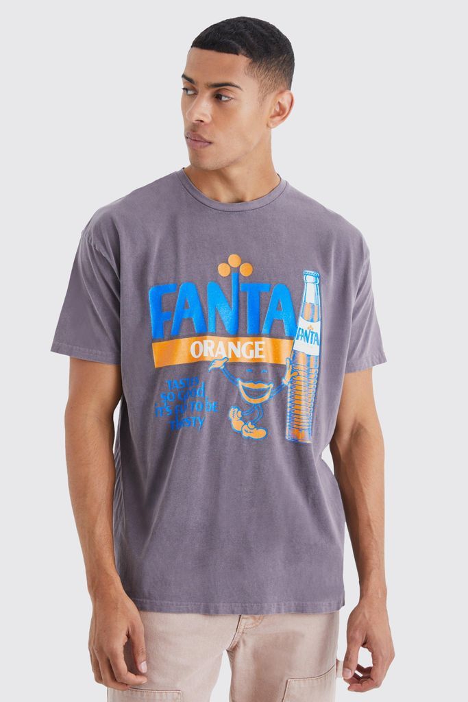 Men's Oversized Fanta Orange Wash License T-Shirt - Brown - S, Brown