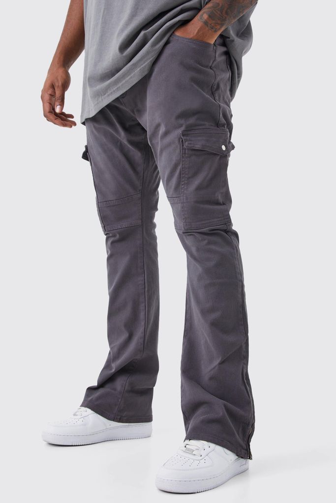 Men's Plus Fixed Waist Skinny Stacked Zip Gusset Cargo Trouser - Grey - 38, Grey