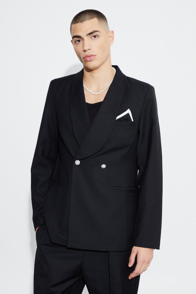 Men's Slim Fit Blazer With Embellished Buttons - Black - 34, Black