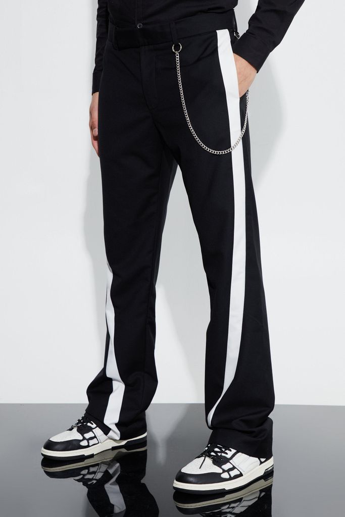 Men's Slim Fit Flare Colour Block Panel Trouser - Black - 28, Black
