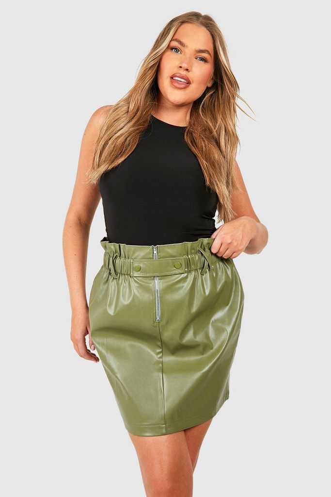 Womens Plus Pu Paperbag Waisted Mini Skirt - Green - 16, Green