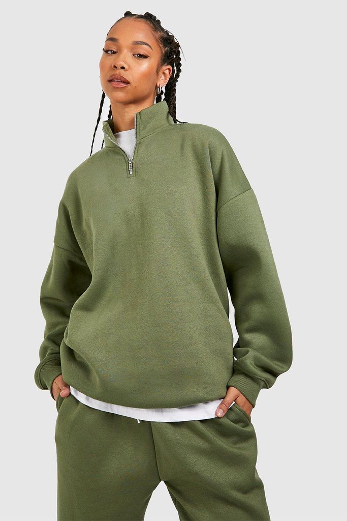 Womens Tall Basic Half Zip Sweatshirt - Green - S, Green