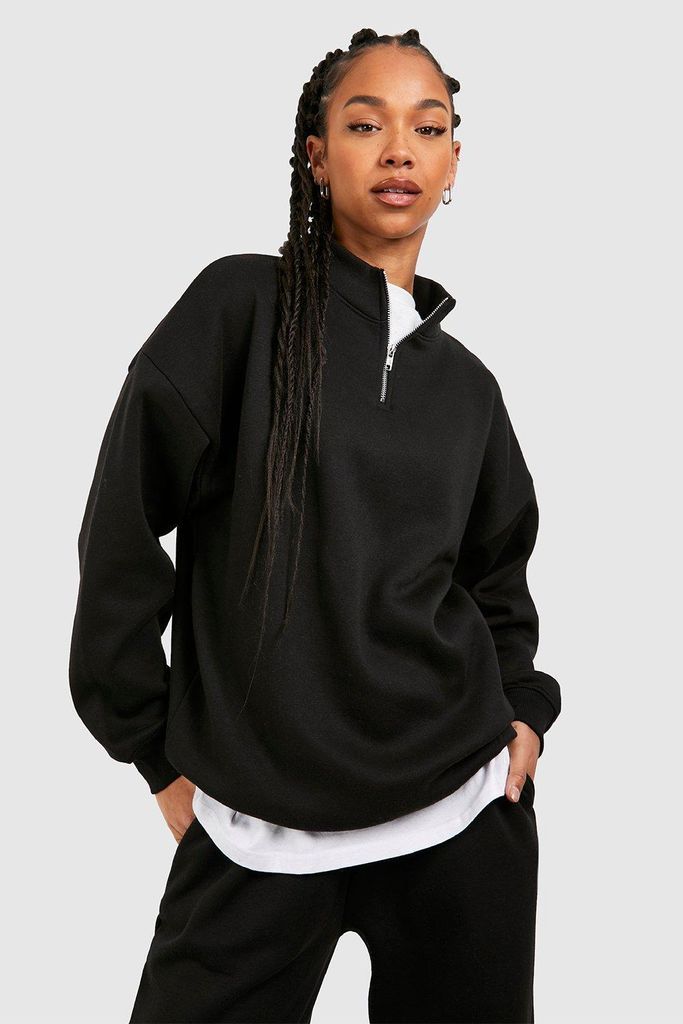 Womens Tall Basic Half Zip Sweatshirt - Black - S, Black