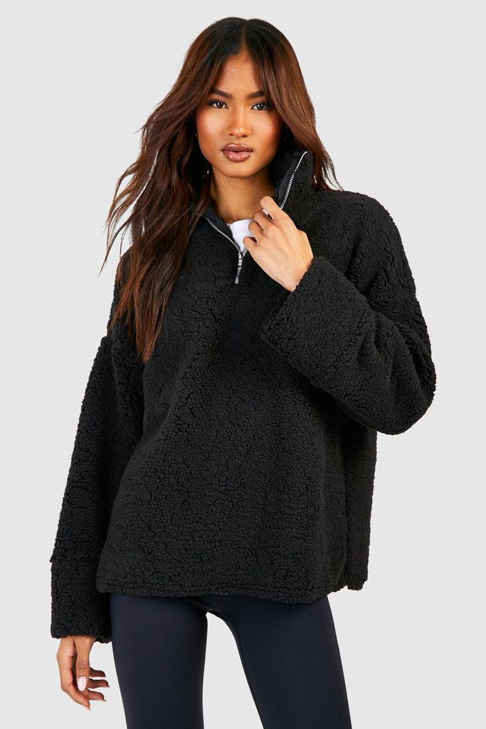 Womens Tall Borg Fleece Half Zip Sweatshirt - Black - 8, Black