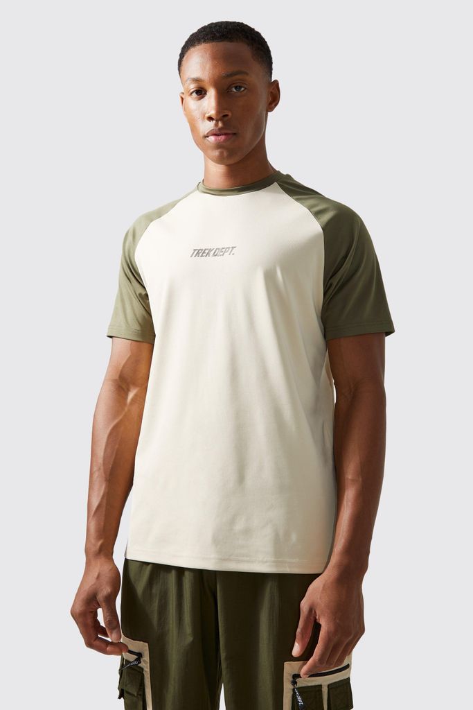 Men's Active Trek Performance Colour Block T-Shirt - Beige - S, Beige