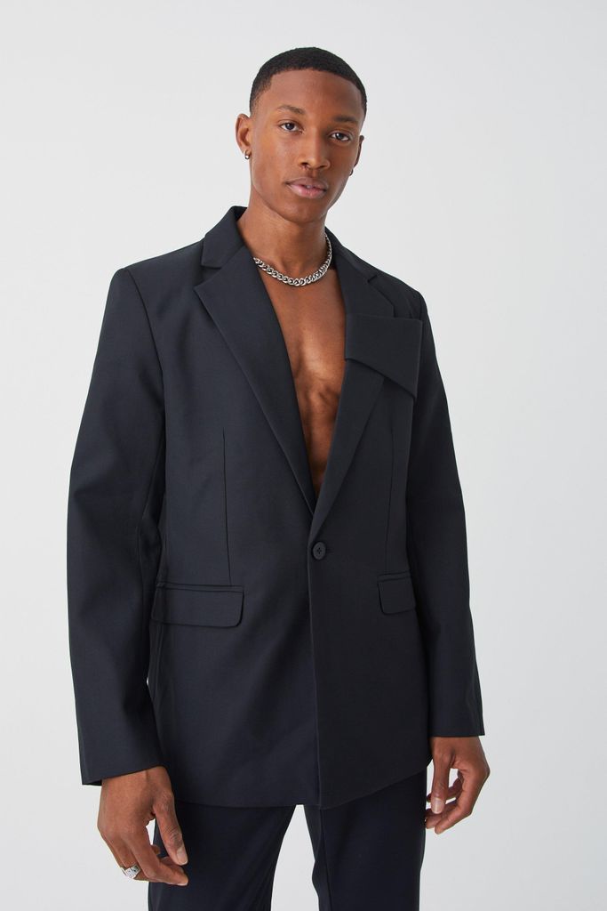 Men's Relaxed Fit Front Panel Blazer - Black - 34, Black