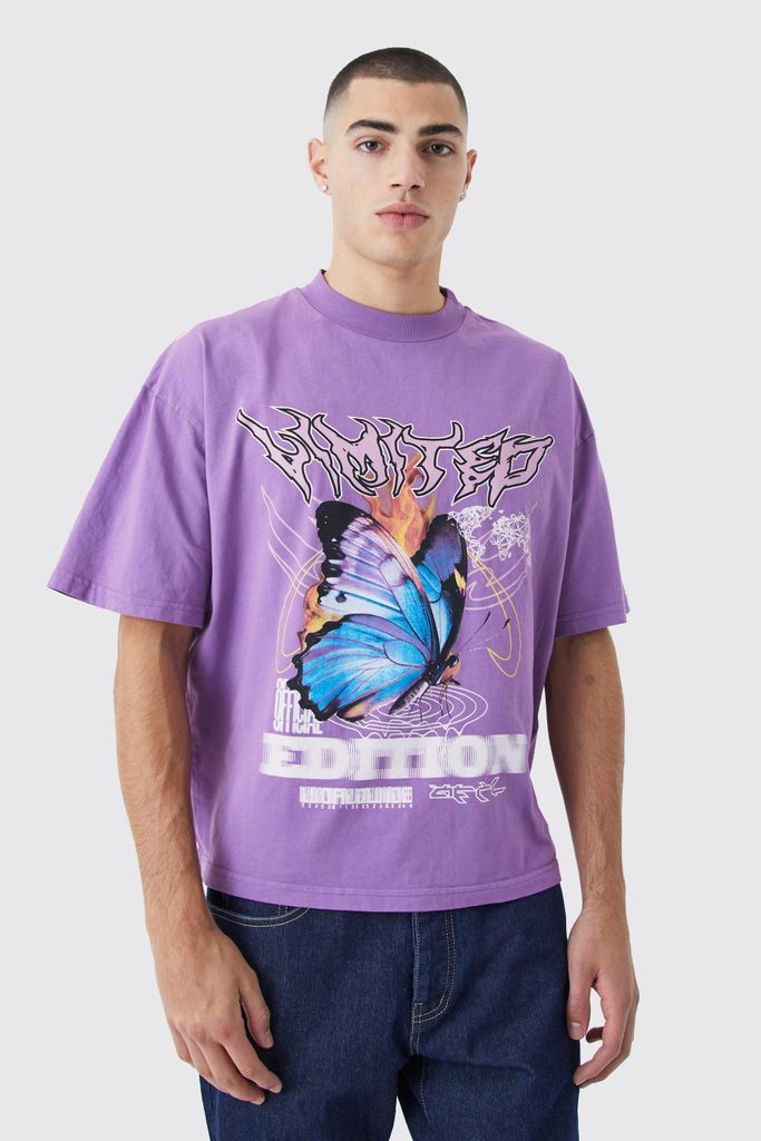 Men's Oversized Butterfly Graphic T-Shirt - Purple - S, Purple
