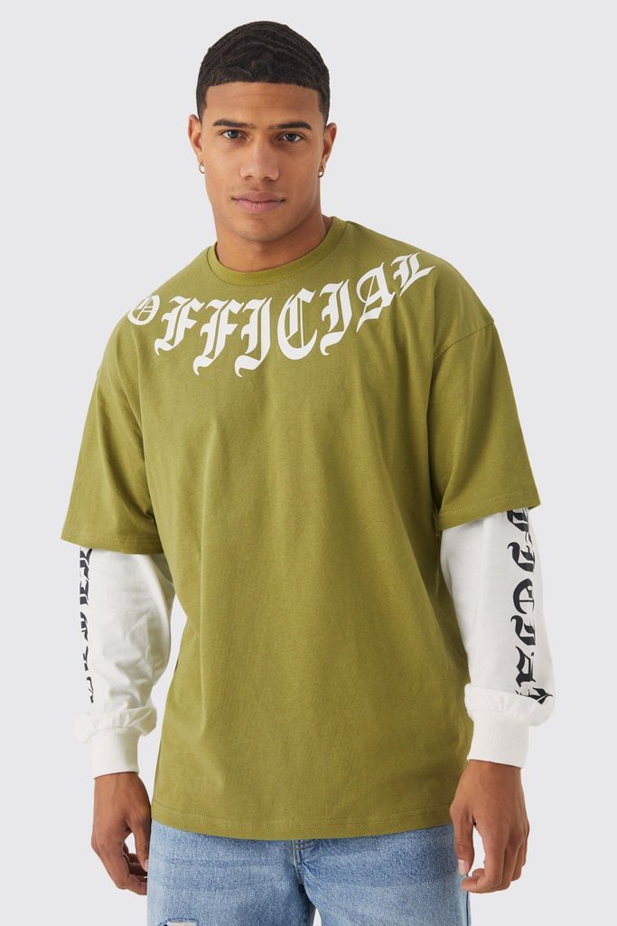 Men's Oversized Official Faux Layer T-Shirt - Green - S, Green